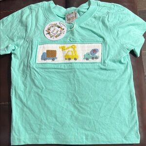 Kids Mint Green T-Shirt with Embroidered Vehicles